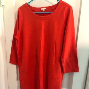 Red-Orange 3/4-Length Sleeve Sweater Dress with Zipper Details
